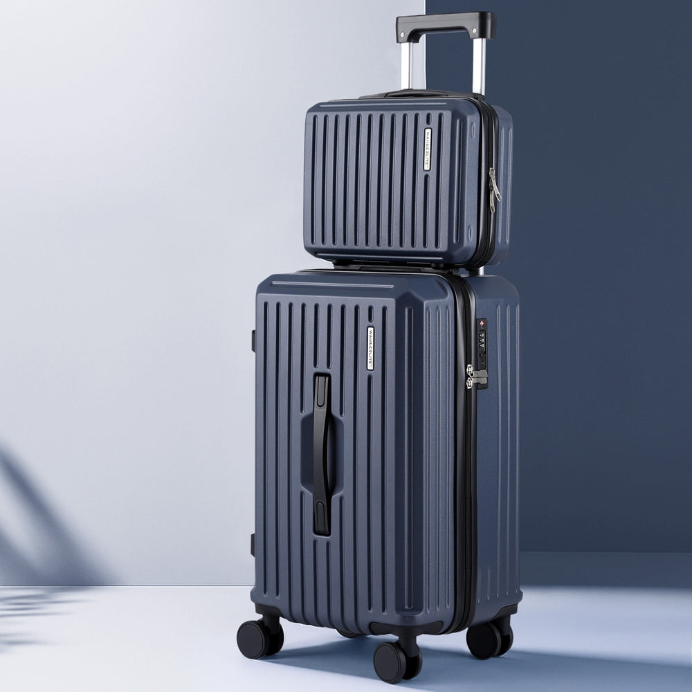 Wanderlite 2pcs Trunk Luggage Suitcase Travel Carry On TSA Lock 12" 20" Navy-6