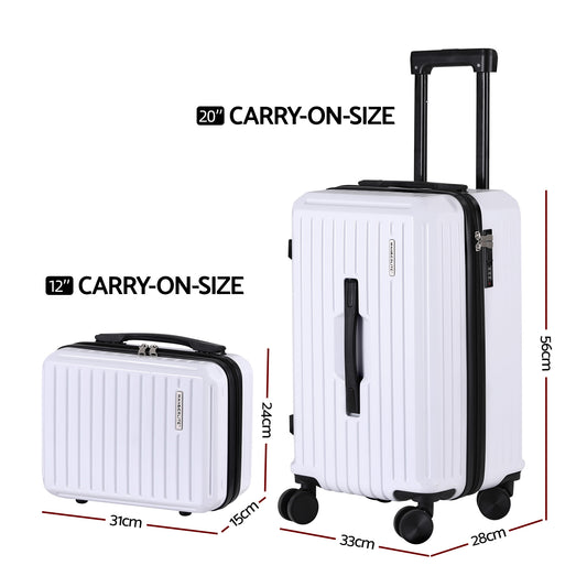 Wanderlite 2pcs Trunk Luggage Suitcase Travel Carry On TSA Lock 12" 20" White