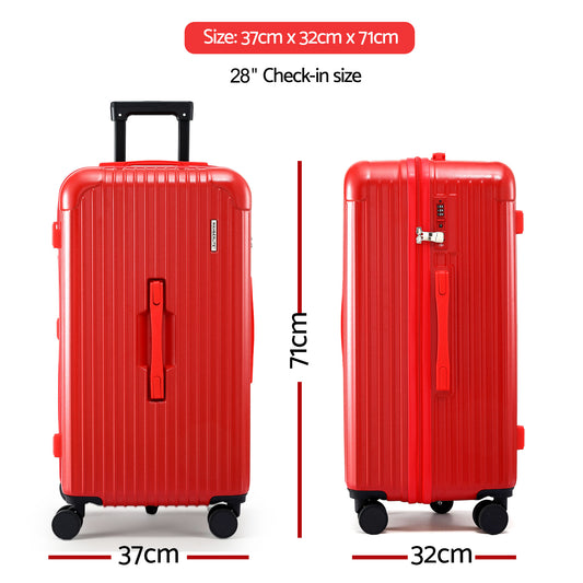 Wanderlite 28" Trunk Luggage Suitcase Travel 5 Wheels Type-C Port TSA Red