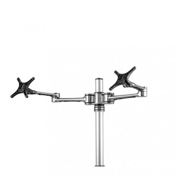 Atdec Dual Monitor Swing Arms Mount on Post. Up to 32", Max load: 8kg (flat), 5.5kg (curved), Bolt-Through and F-Clamp, VESA up to 100x100. Silver-0