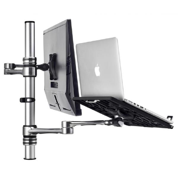 Atdec Notebook-Monitor Combo Mount on Post. Max load: 8kg (Flat), 5.5kg (curved). Up to 32" screens. Up to 18" notebooks (8kg). VESA 100x100. Silver-0