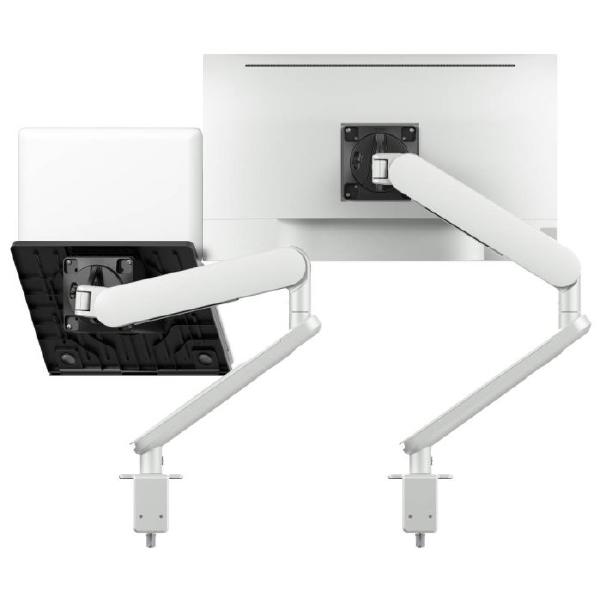 Atdec Ora Duo High-Performance Dynamic Monitor Arms with Laptop Tray. F-Clamp Desk Fixing. Max Load 8kg. Up to 35" screens. Up to 18" Laptops. White-0