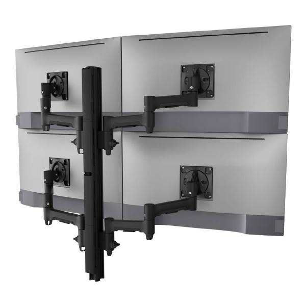 Atdec AWMS-4-4675 Quad 460mm Monitor Arms on 750mm Post. 12kg Flat Screens, 10kg Curved Screens, Heavy-Duty F Clamp Desk Fixing, Black-0