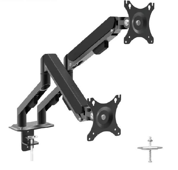 Shintaro Dual Monitor Mount for Up to 27" Screen, Gas Spring Arms, C-Clamp & Bolt, Tilt, 9kgs Max Load Weight-0