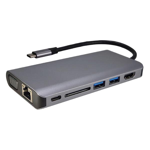 Shintaro USB-C Travel Display Multi Hub with USB-C to HDMI/VGA, 2 USB 3.0, USB-C PD3.0 and Gigabit Ethernet Connectivity-0