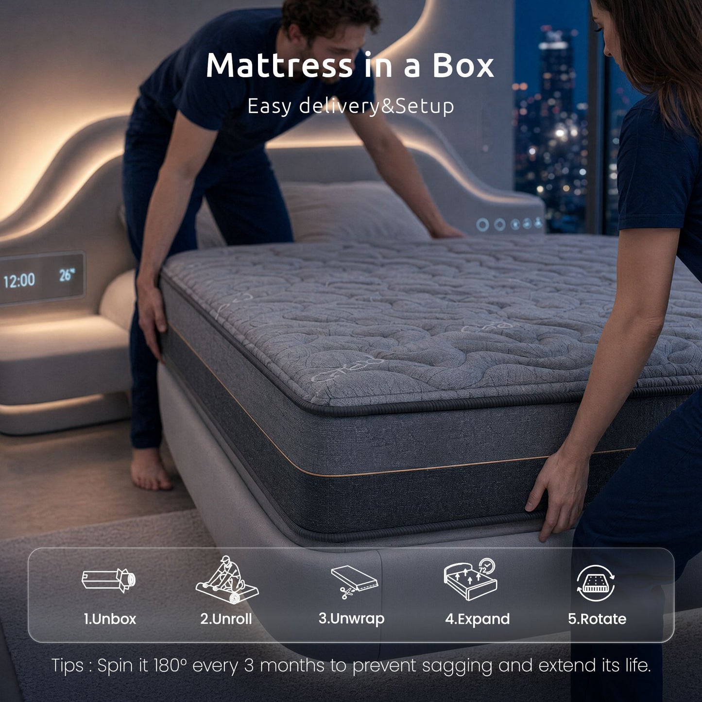 Levitex 25 cm Hybrid Pocket Spring Mattress Firm with 4cm Egg Crate Foam for Deep Sleep Bamboo Charcoal Fabric Queen