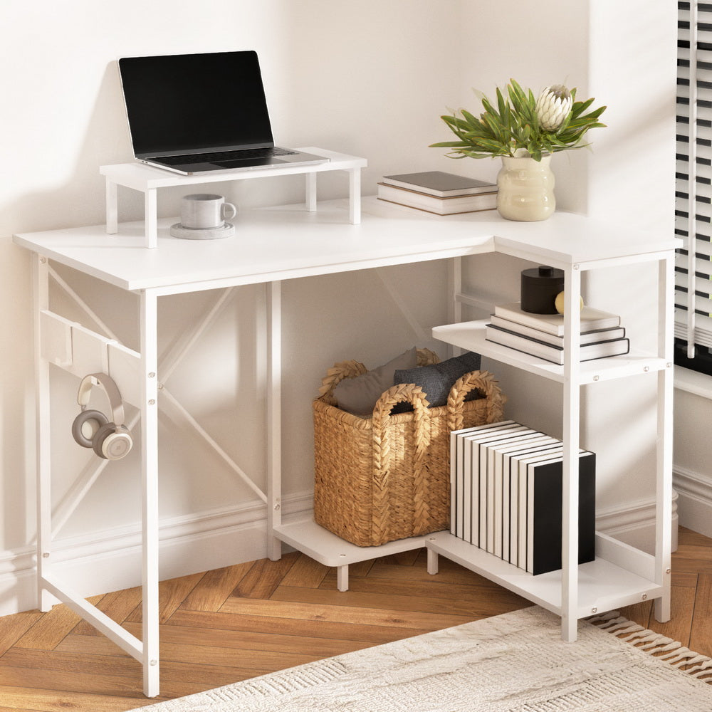 Artiss Computer Desk L-Shape Home Office Study Table Open Shelves White 100CM-6