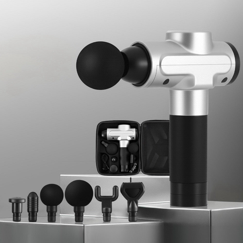 Everfit Massage Gun 30 Speed 6 Heads Vibration Muscle Massager Chargeable Silver-5