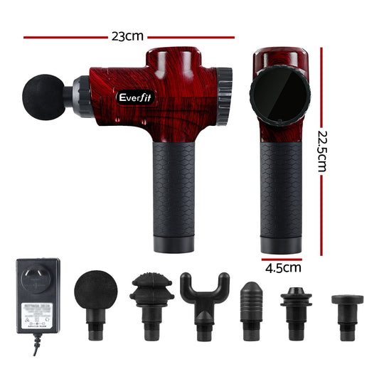 Everfit Massage Gun 30 Speed 6 Heads Vibration Muscle Massager Chargeable Red-1