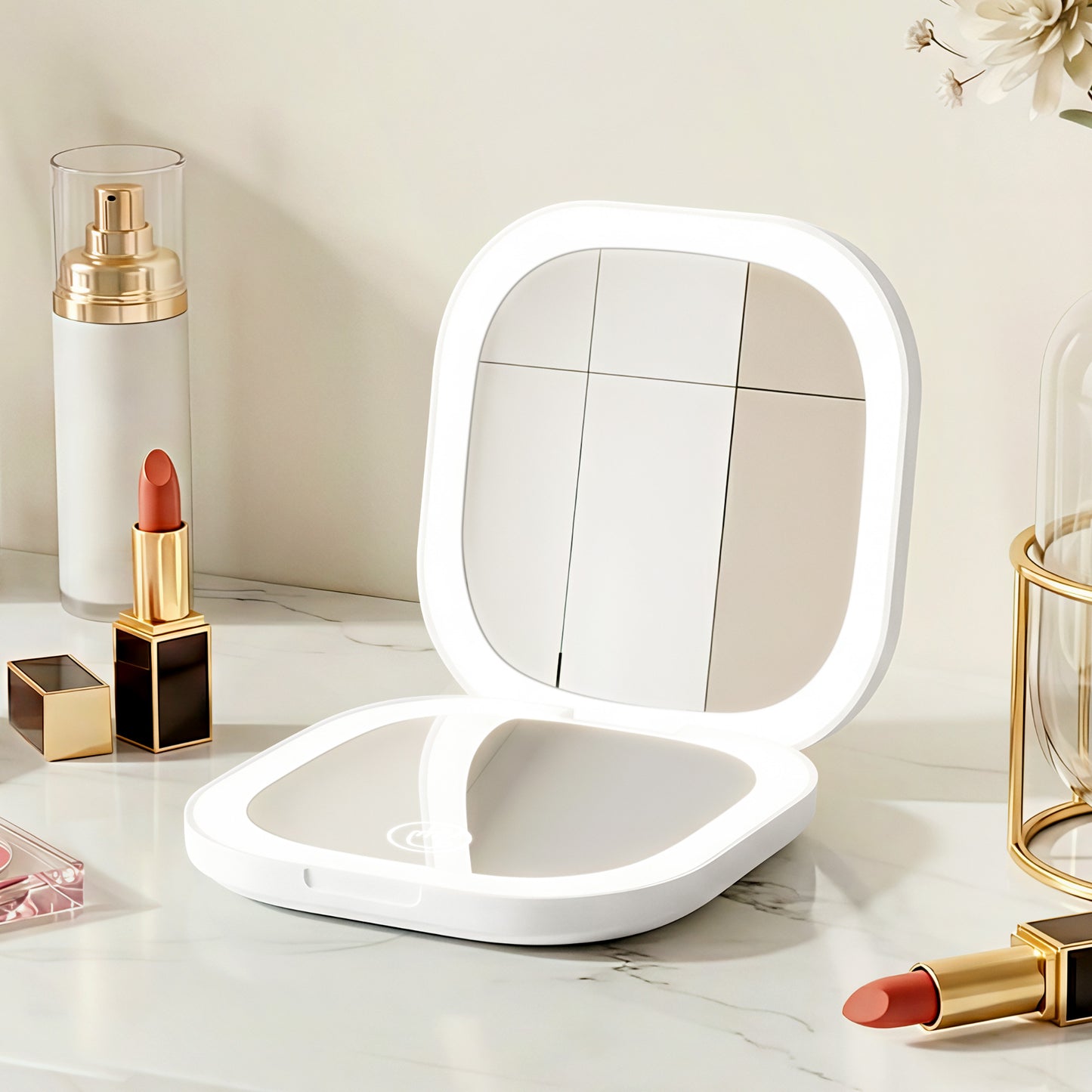 Embellir LED Compact Mirror Lighted Travel Makeup Mirror Pocket-Sized 1x 10x Magnification Square White-8