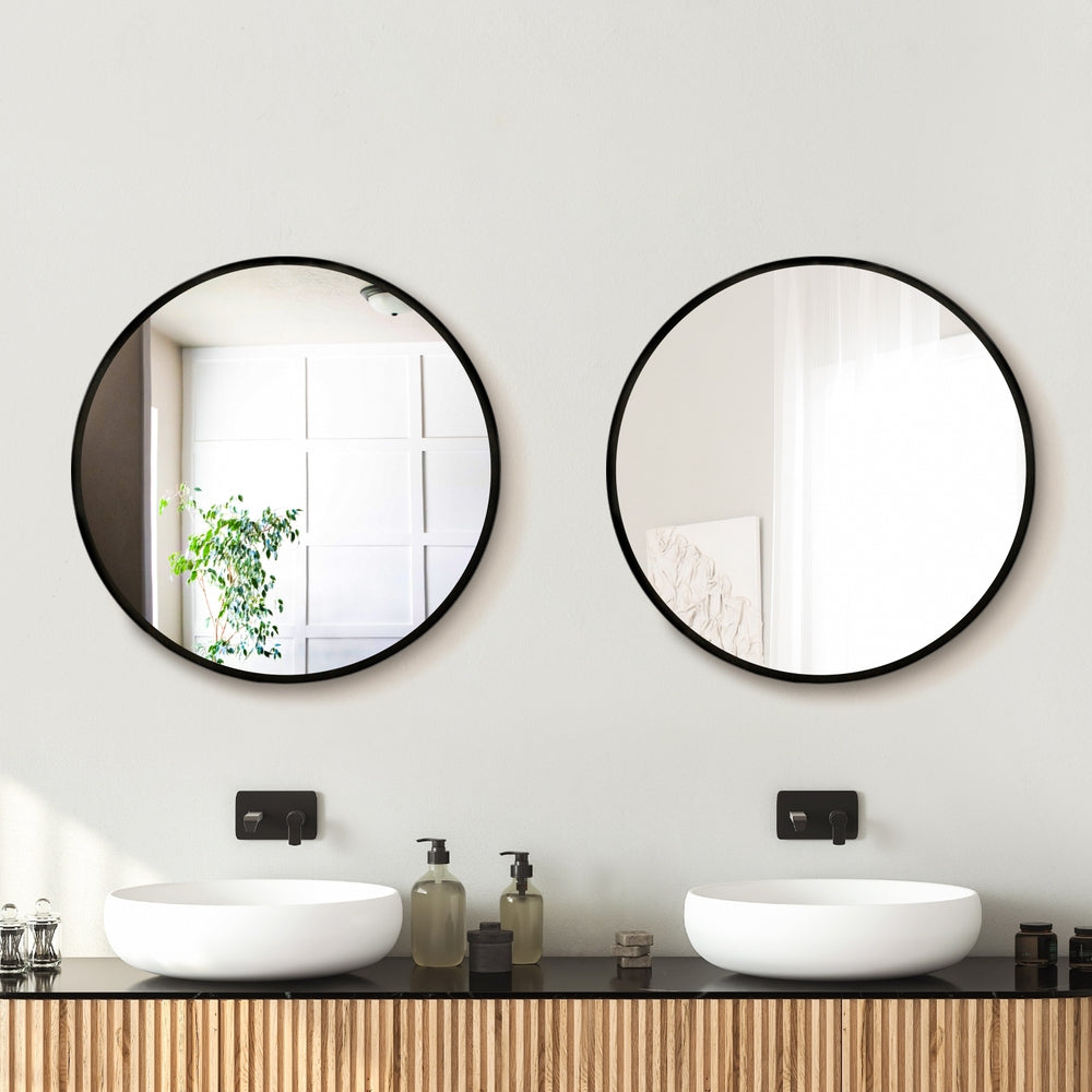 Embellir 2 Wall Mirror Makeup 50cm Home Decor Framed Mirrors Bathroom Round Black-6
