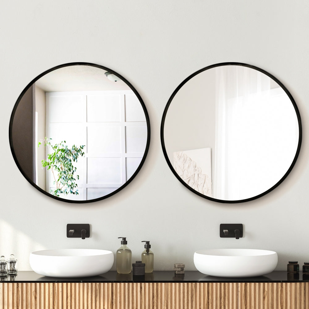 Embellir 2 Wall Mirror Makeup 80cm Home Decor Framed Mirrors Bathroom Round Black-6