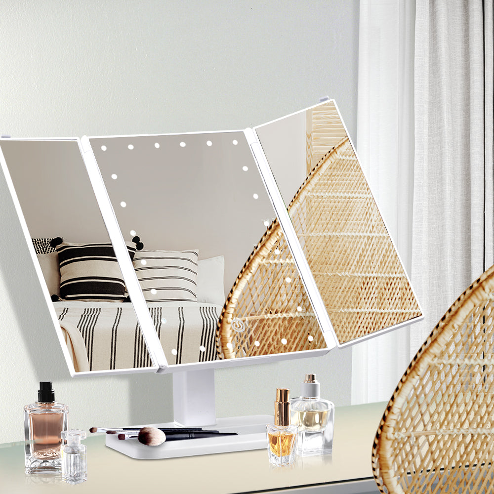 Embellir Makeup Mirror with 24 LED light Tri-fold Dimmable Tabletop Storage-6