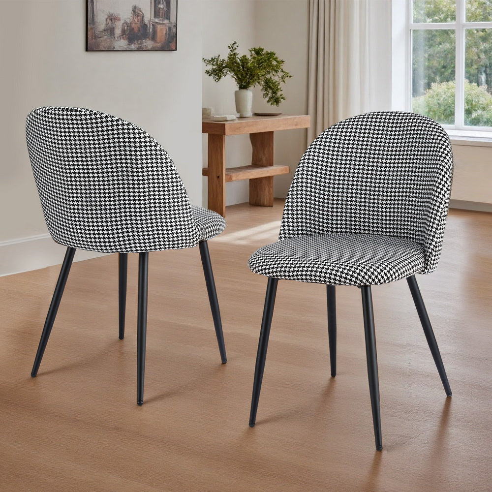 Artiss Dining Chairs Set of 2 Linen Solid Curved Houndstooth-6