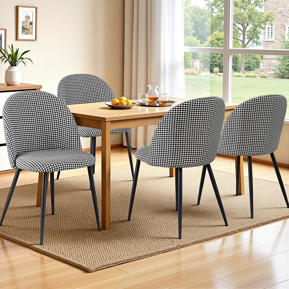 Artiss Dining Chairs Set of 4 Linen Solid Curved Houndstooth-6