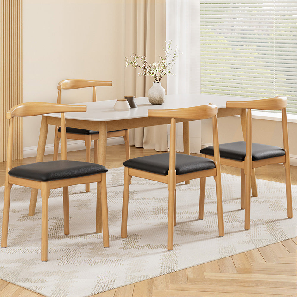Artiss 4x Dining Chairs Rubber Wood Leather Seat Black-6