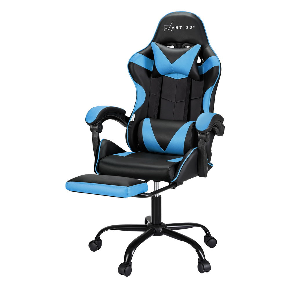 Artiss 2 Point Massage Gaming Office Chair Footrest Cyan Blue-6