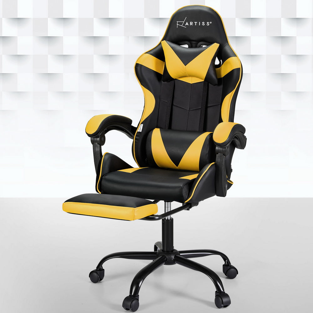 Artiss 2 Point Massage Gaming Office Chair Footrest Yellow-6
