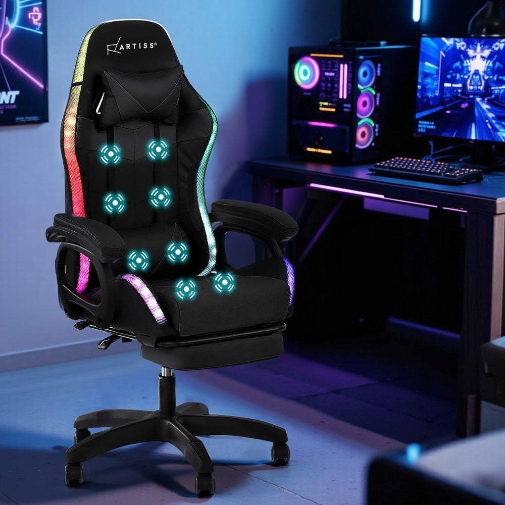 Artiss Gaming Office Chair 12 RGB LED Massage Computer Work Seat Footrest Black-6