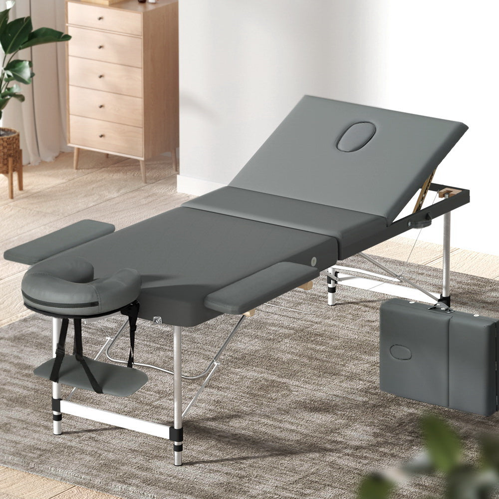 Zenses Massage Table 75cm Portable 3 Fold Aluminium Beauty Bed Grey-7
