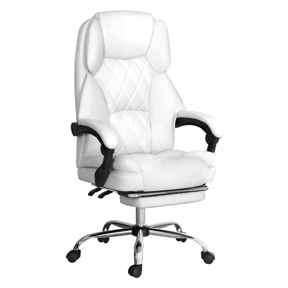 Artiss Executive Office Chair Leather Footrest White-6
