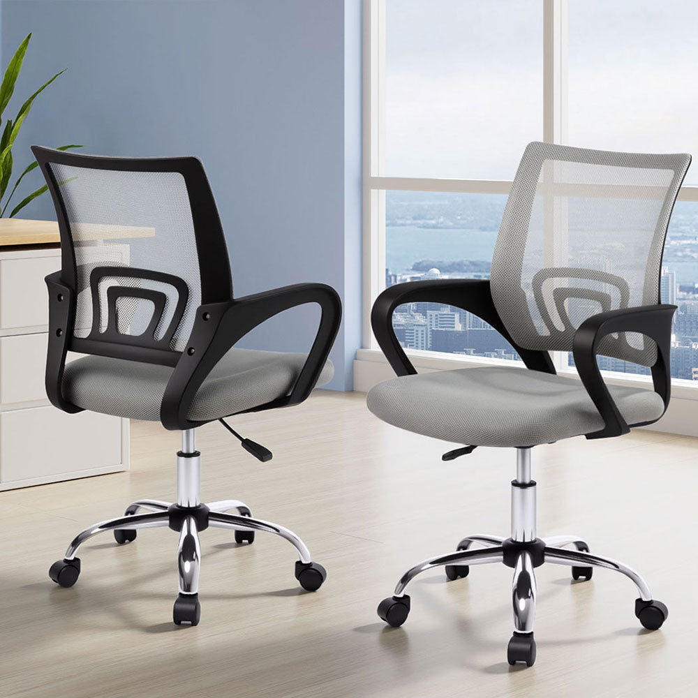 Artiss 2x Mesh Office Chair Mid Back Grey-6