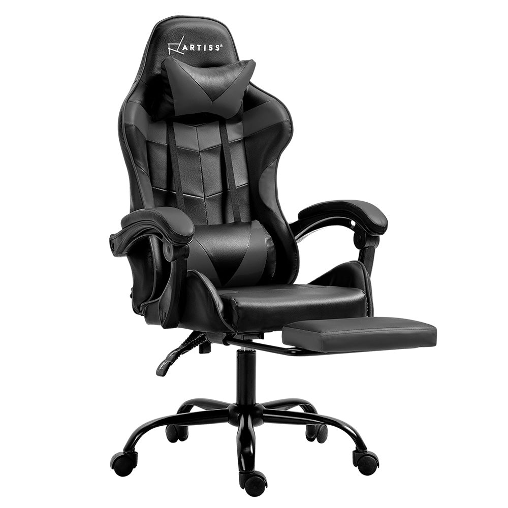 Artiss Gaming Office Chair Executive Computer Leather Chairs Footrest Grey-6