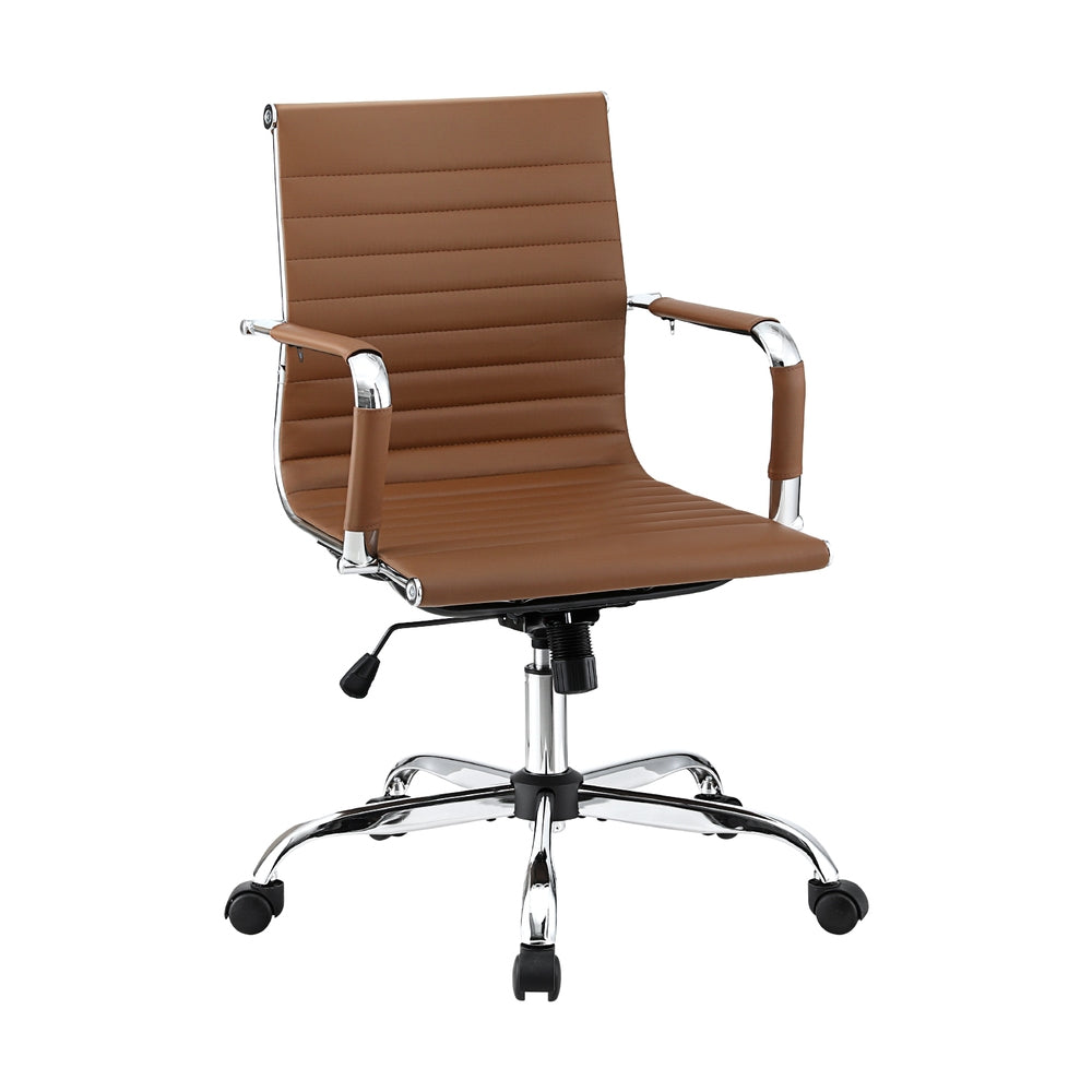 Artiss Office Chair Conference Chairs PU Leather Mid Back Brown-6