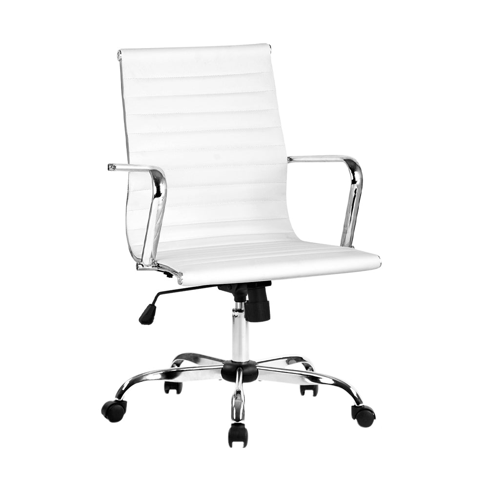 Artiss Office Chair Conference Chairs PU Leather Mid Back White-7