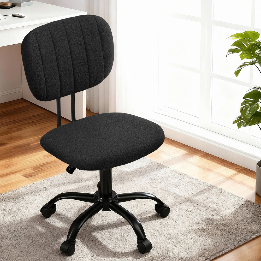 Artiss Armless Office Chair with Wheels, Ergonomic 360° Swivel Home Office Desk Chair, Height Adjustable Computer Task Chair with Fabric Back and Seat for Small Space, Black-6