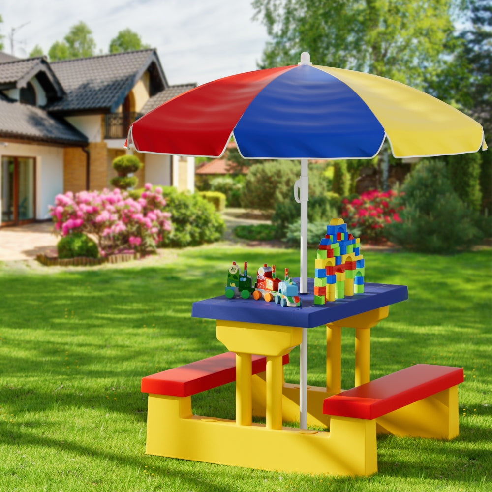 Keezi Kids Outdoor Table and Chairs Set Picnic Bench Umbrella Children Indoor-6