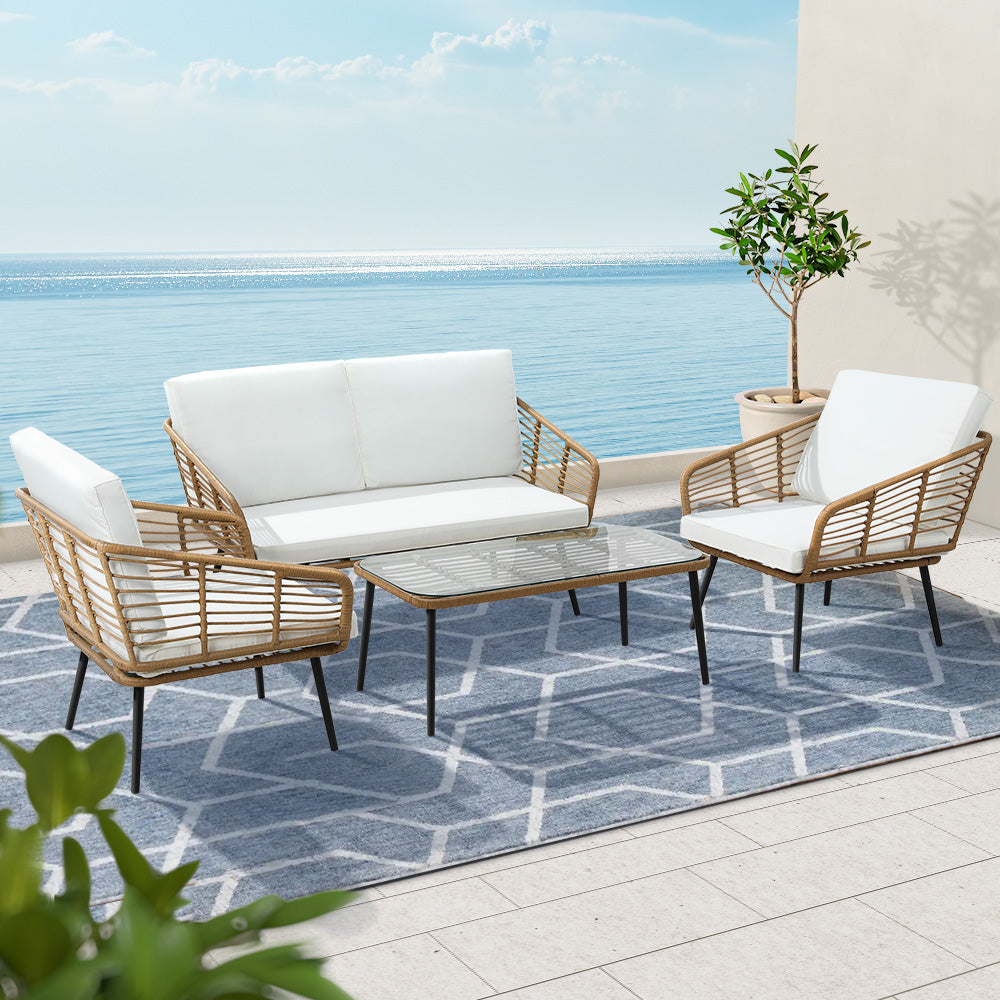Gardeon 4-Piece Outdoor Sofa Set Rattan Lounge Setting Table Chairs-7