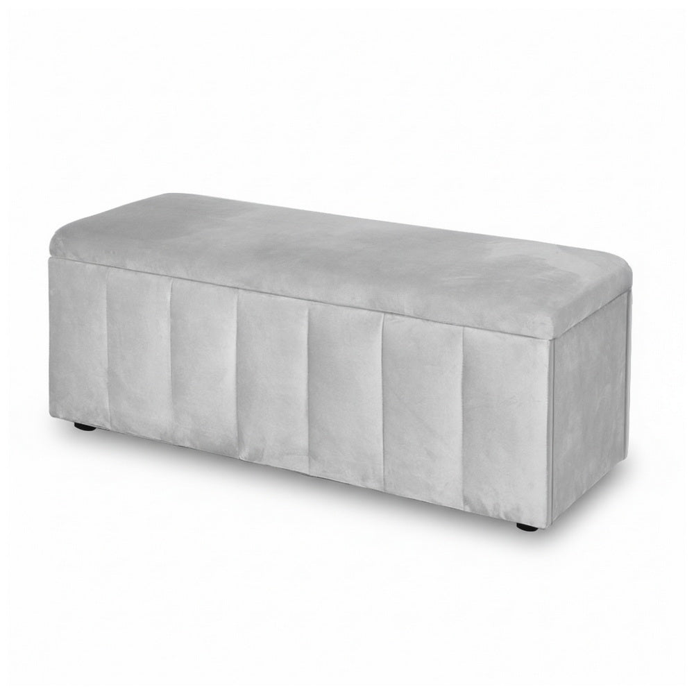 Artiss Storage Ottoman Blanket Box Velvet Grey 103cm-5