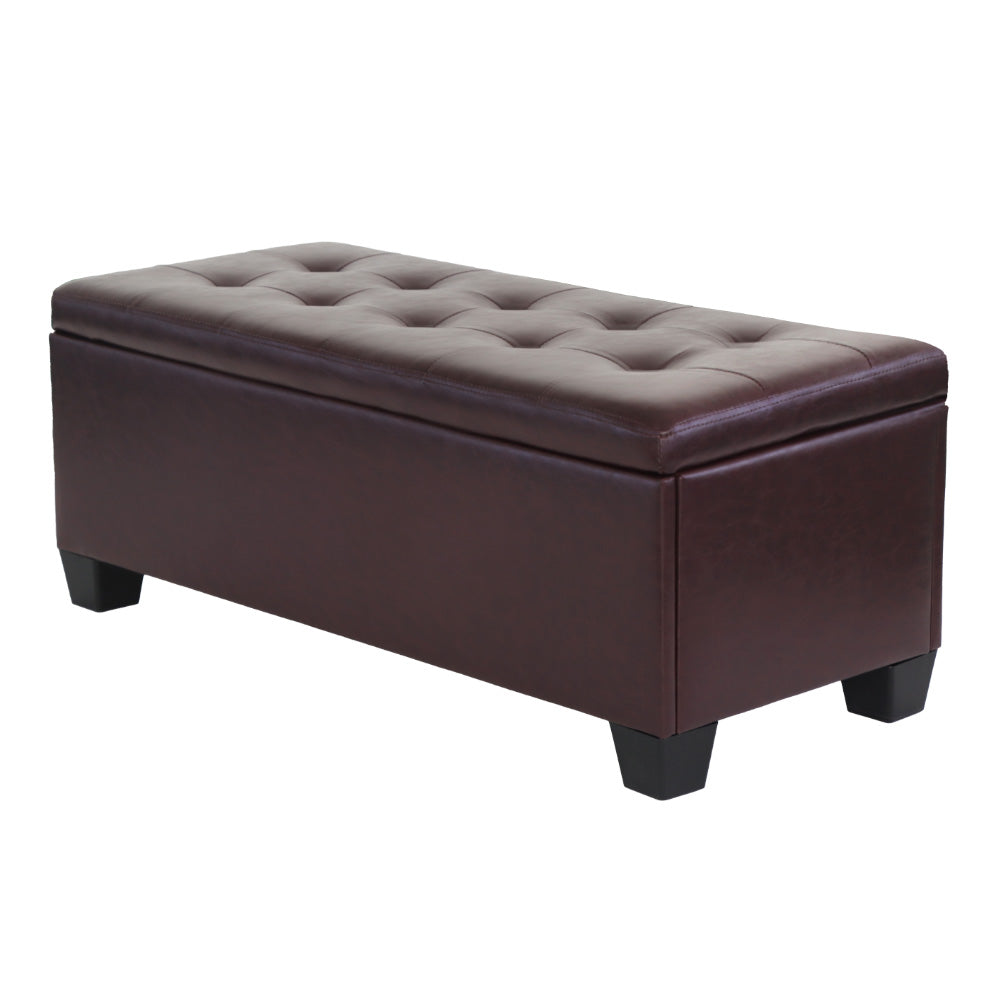 Artiss Storage Ottoman Blanket Box 97cm Leather Brown-7