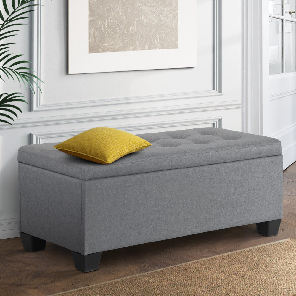 Artiss Storage Ottoman Blanket Box 97cm Linen Grey-7