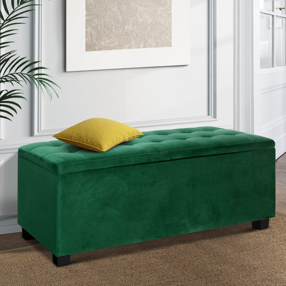 Artiss Storage Ottoman Blanket Box 97cm Velvet Green-6