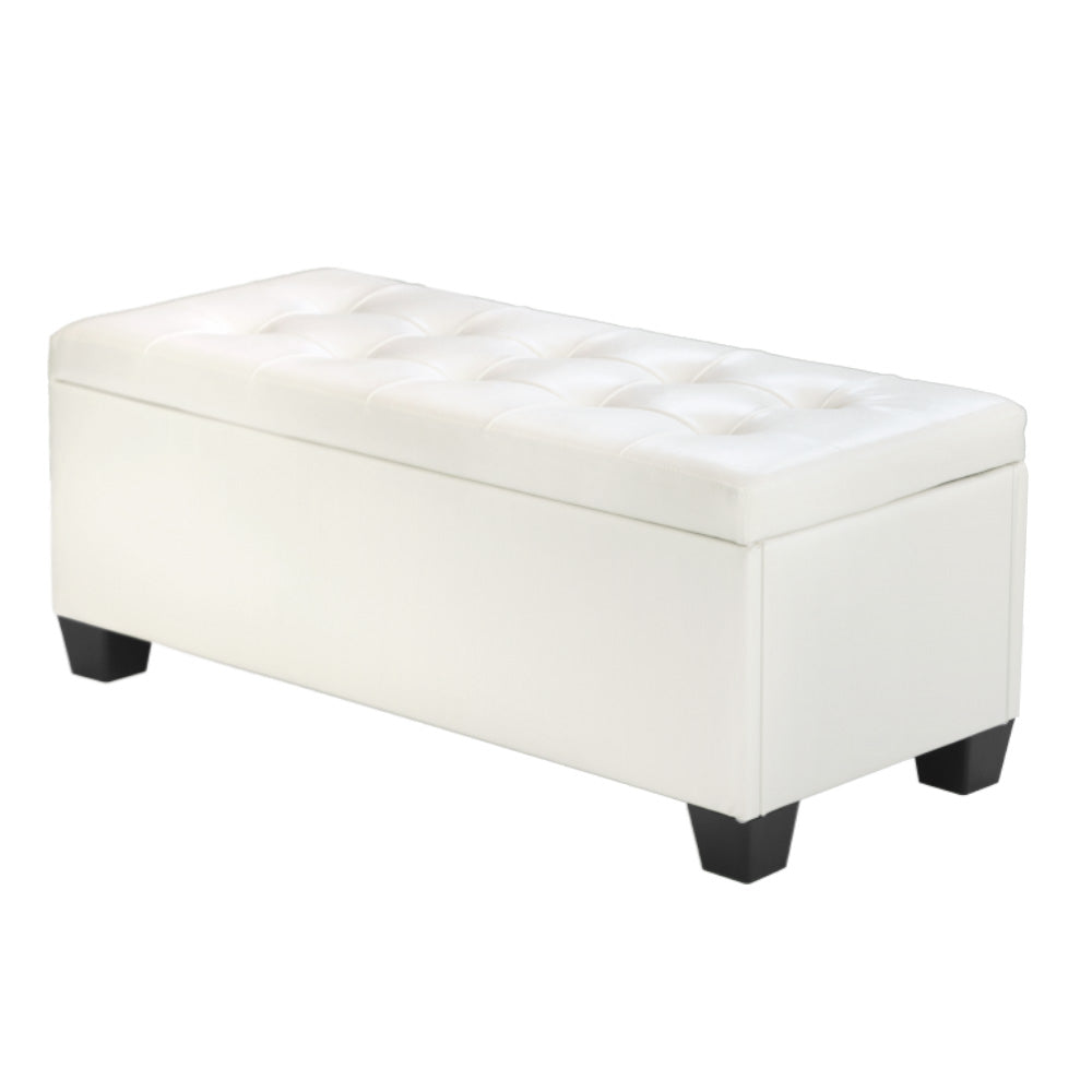 Artiss Storage Ottoman Blanket Box 97cm Leather White-7