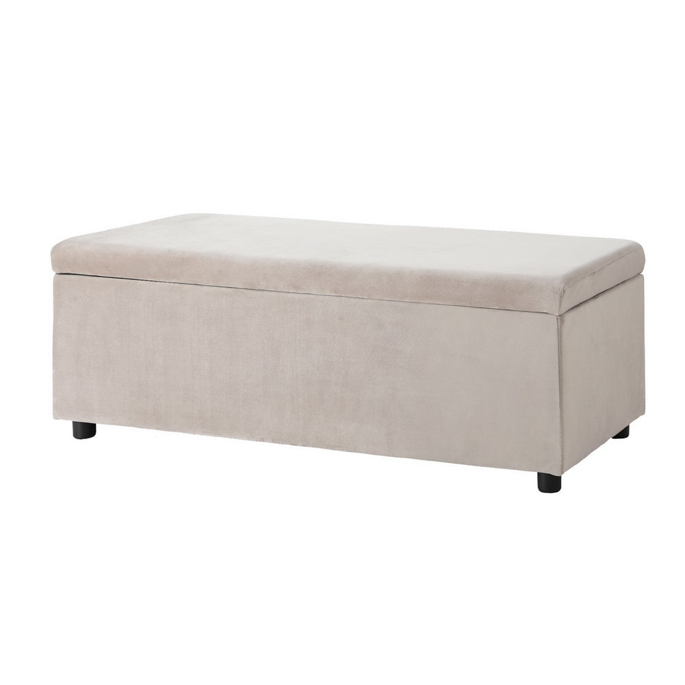 Artiss Storage Ottoman Blanket Box Table 97cm Velvet Taupe-6