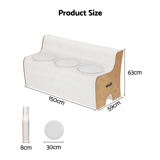 Artiss Folding Kraft Paper Sofa 3 Seater Accordion Bench with PU Leather Cushion Collapsible Couch 300kg Capacity 150x59x63cm