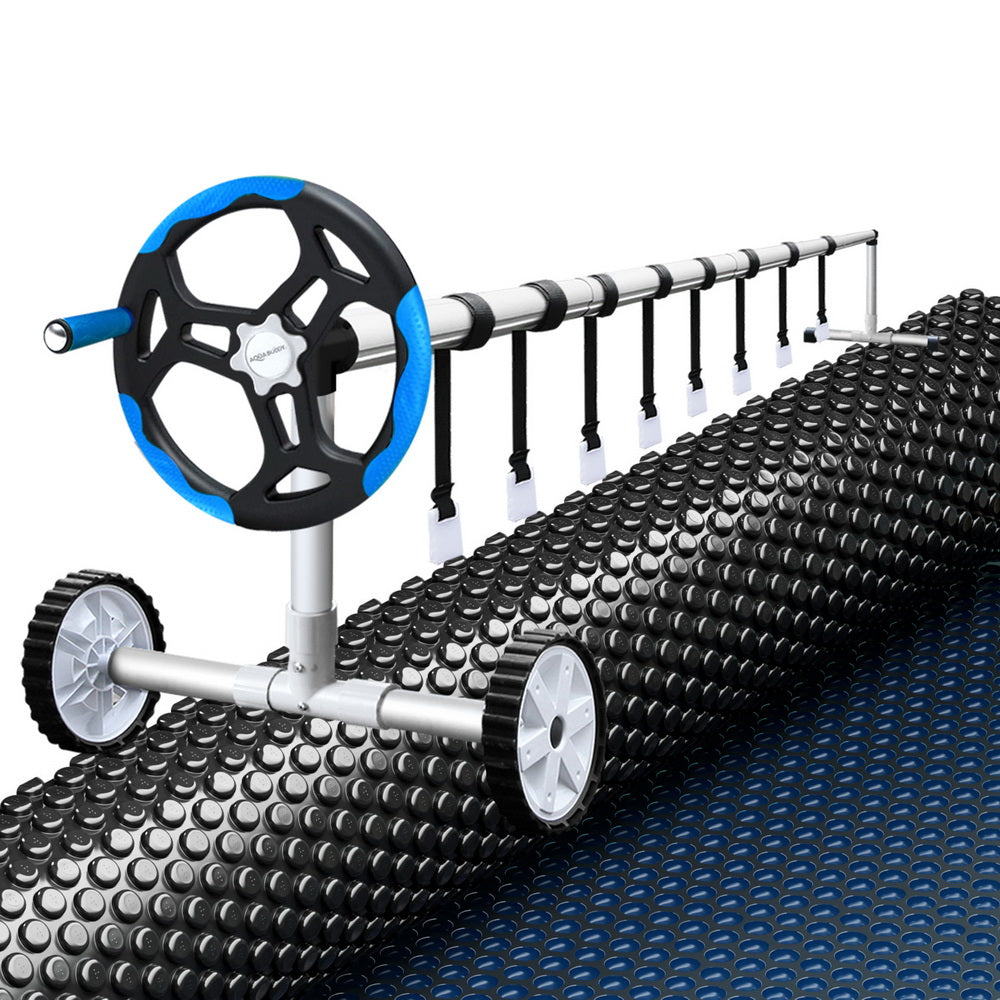 Aqua Buddy Pool Cover 600 Micron 6.5x3m w/ Roller 5.55m Black Solar Blanket-6