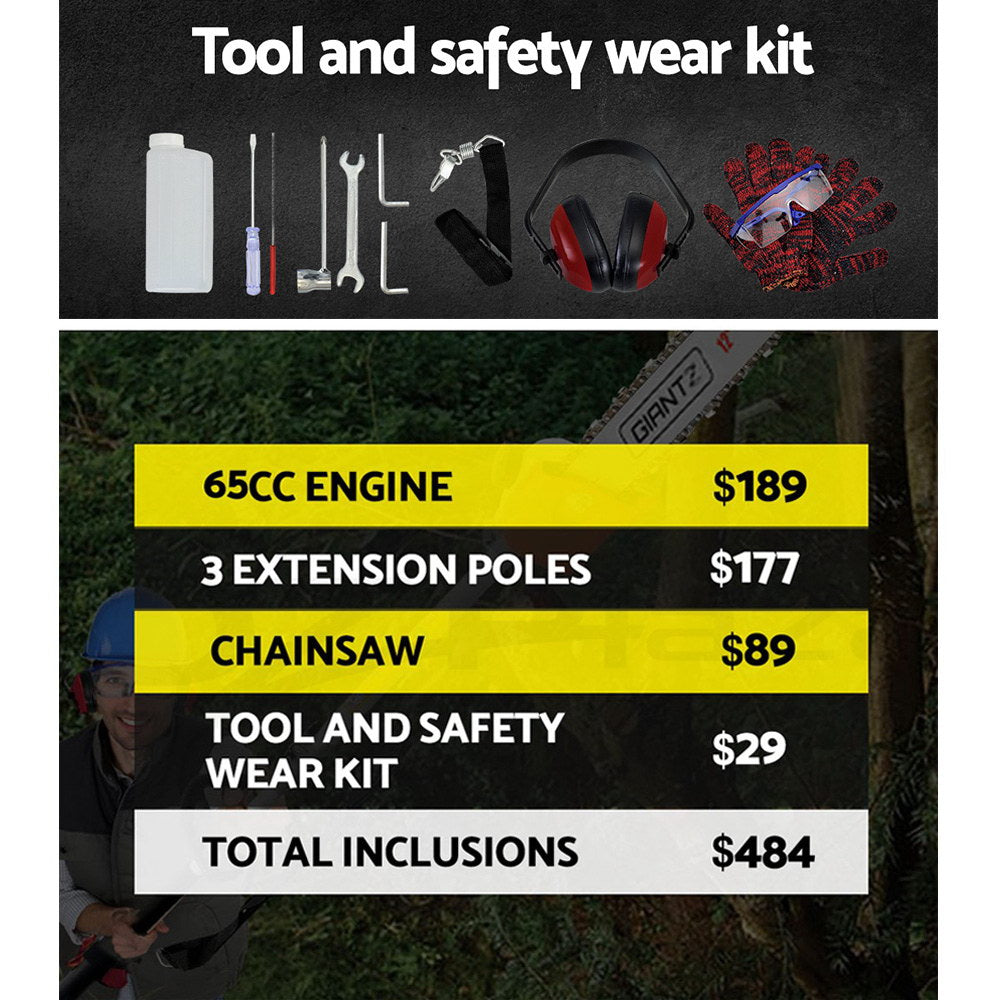 Giantz 65CC Pole Chainsaw 12in Chain Saw Petrol 4.3m Long Reach-5