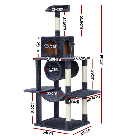 i.Pet Cat Tree 151cm Tower Scratching Post Scratcher Wood Condo House Bed Trees-1
