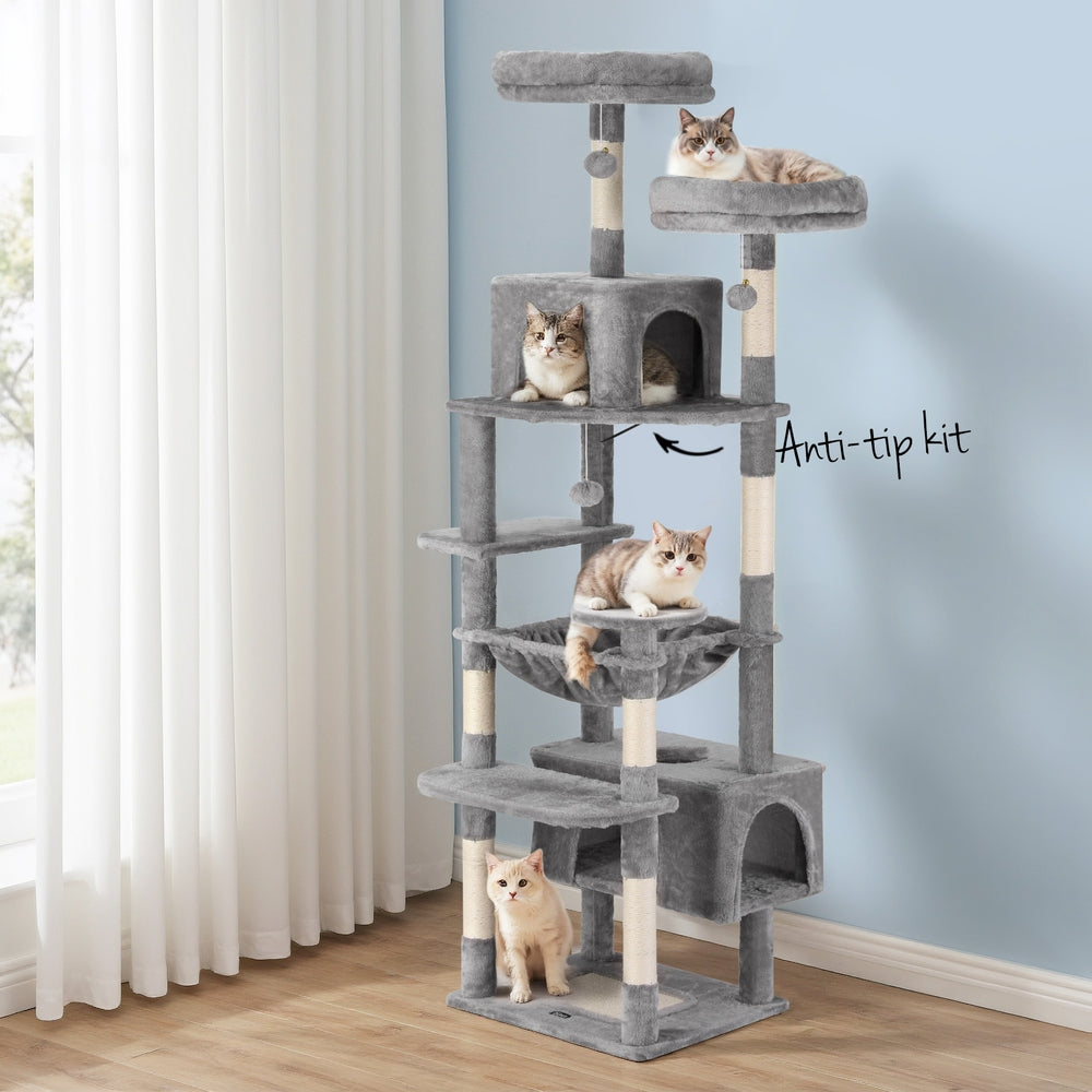 i.Pet Cat Tree 184cm Tower Scratching Post Trees Scratcher Condo House Light Grey-6