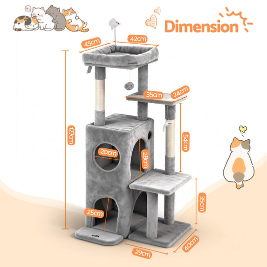 i.Pet Cat Tree Tower 127cm Scratching Post Furniture Scratcher House Light Grey-1