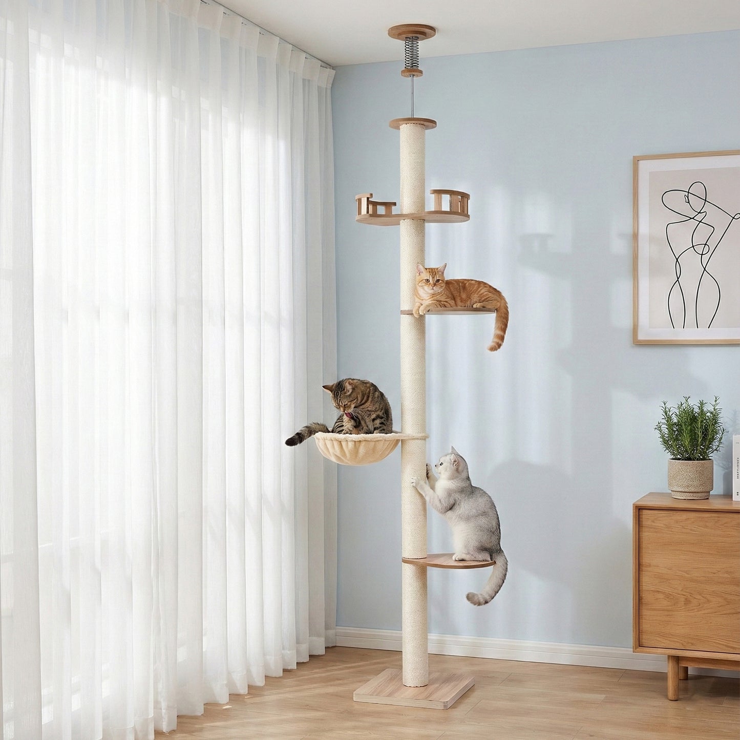 i.Pet Cat Tree Tower Floor to Ceiling Scratching Post 270cm Beige-6
