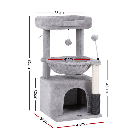 i.Pet Cat Tree Tower 82cm Scratching Post Furniture Scratcher House Light Grey-1