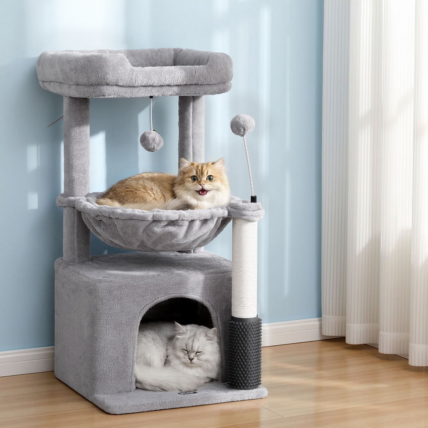 i.Pet Cat Tree Tower 82cm Scratching Post Furniture Scratcher House Light Grey-9