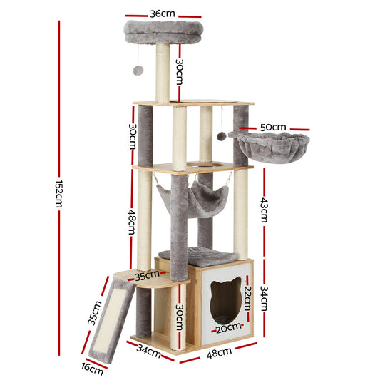 i.Pet Cat Tree 152cm Tower Scratching Post Scratcher Wood Bed Condo Toys House Ladder-1