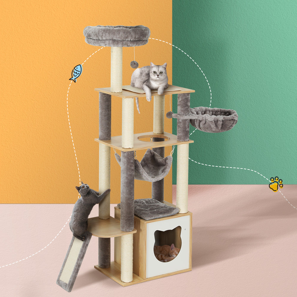 i.Pet Cat Tree 152cm Tower Scratching Post Scratcher Wood Bed Condo Toys House Ladder-6
