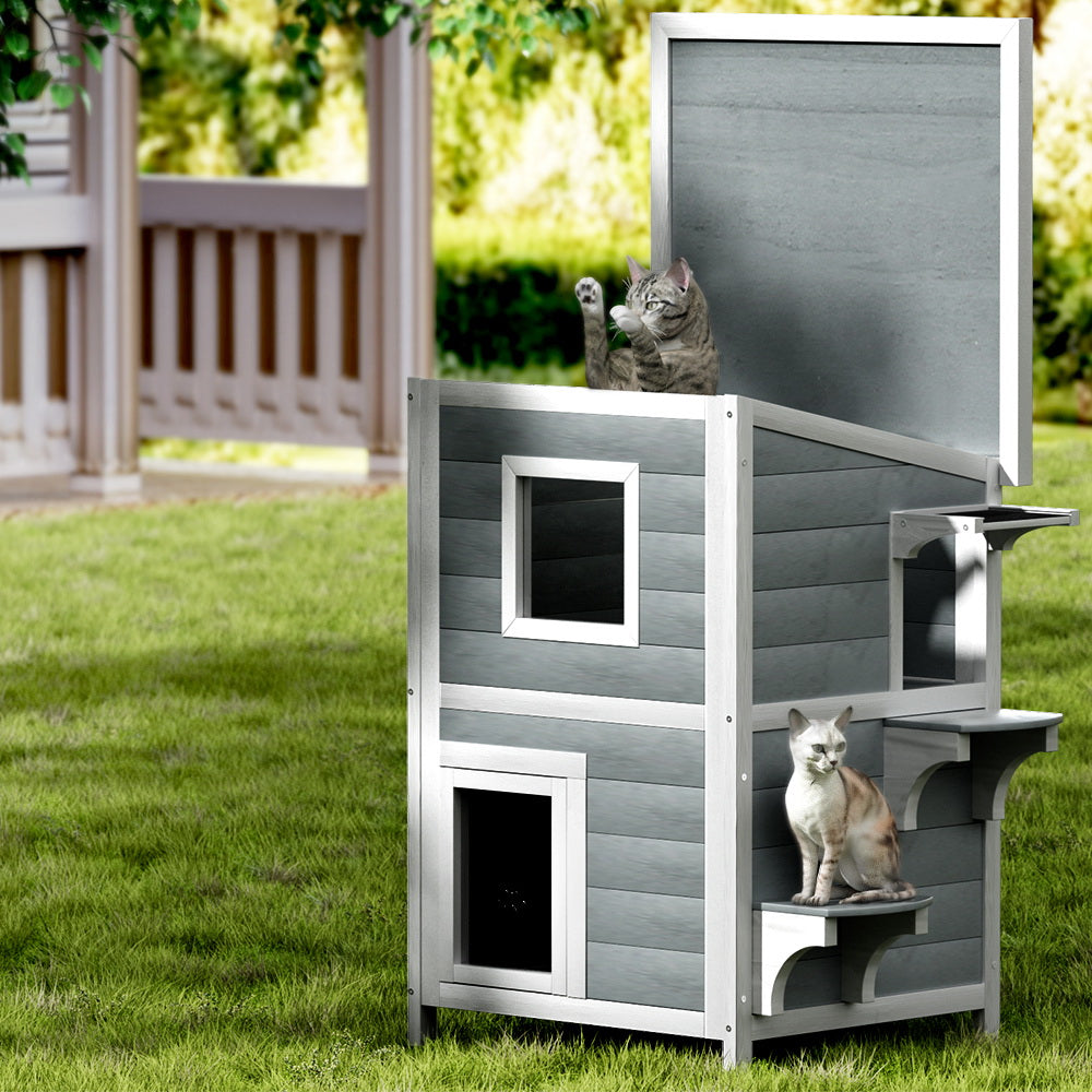 i.Pet Outdoor Cat House Shelter 56cm x 52cm x 82cm Rabbit Hutch Wooden Condo Small Outdoor Cat House-6